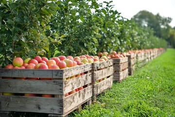 Apple harvest in orchard crates