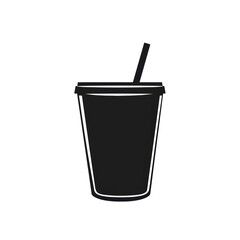 Isolated Black Disposable Cup with Straw