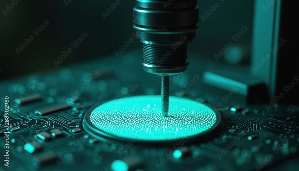 Fototapete close-up of microchip manufactured. high-tech facility shows precision engineering, silicon wafer fa