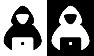 Hacker vector icon with two variants, one filled another without background paper cut 