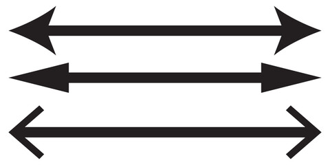 Horizontal dual sided long straight arrow signs. Black, red, stock pointer, direction, position symbol and double arrow icon isolated on white background. Vector graphic illustration.