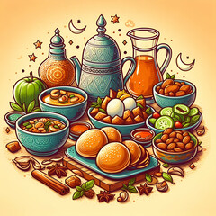 still life with bread and fruits