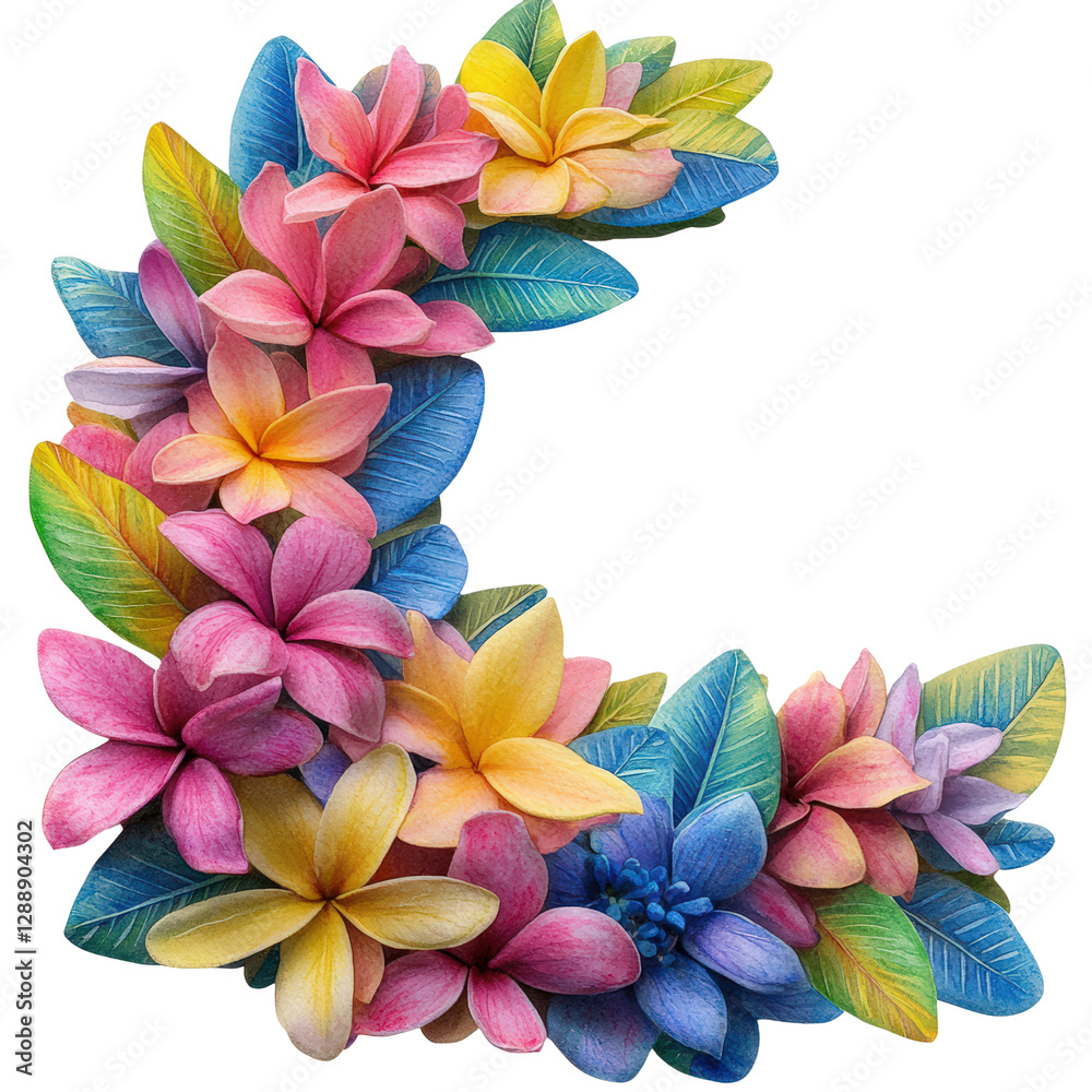 Poster colorful flower arranged in the shape of the letter c on a textured background isolated on transpare