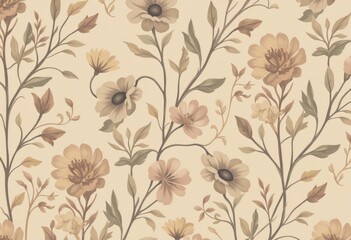  Subtle floral wallpaper with soft pastel colors and a repeating pattern of flowers and leaves