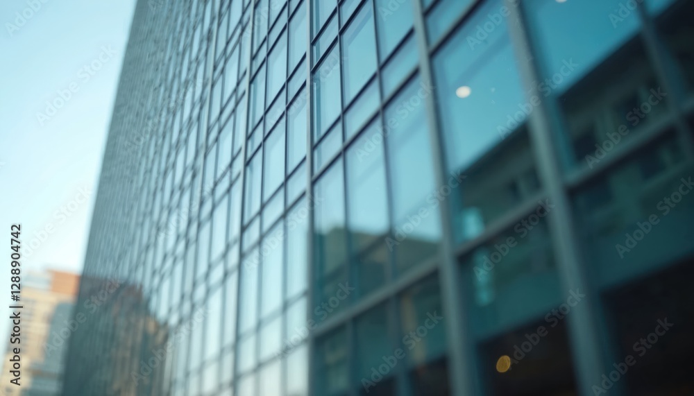 Aufkleber blurred glass wall background of modern office building at business center. blue corporate office wi