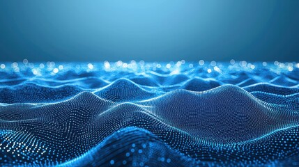 Abstract Blue Waves with Dots and Glowing Light in Dark Background