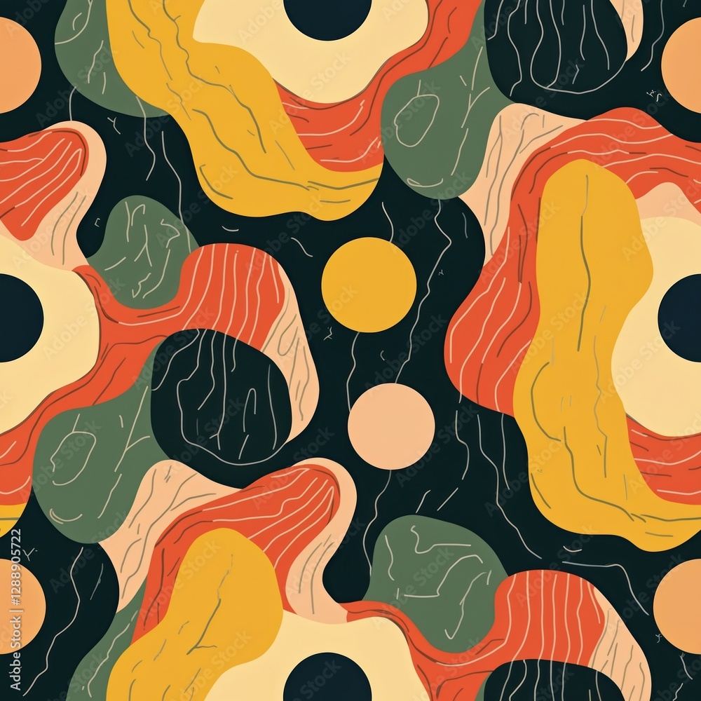 Poster seamless pattern of colorful abstract shapes, lines. funky graphic, modern geometric texture. groovy