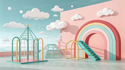 A summer landscape silhouette with a wooden bridge, an urban design concept