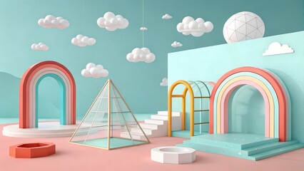 A sunlit room interior features a framed window revealing a glimpse of the sky