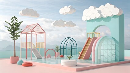 Urban vector city architecture with glass skyscrapers and blue sky