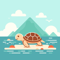 Naklejka premium A simple and minimalist turtle illustration, emphasizing clean lines and a modern style. Ideal for branding, digital designs, and educational content.