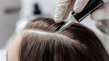 Naklejka premium Hair restoration therapy in a cozy beauty clinic. Featuring rejuvenating regrowth treatments and natural hair solutions