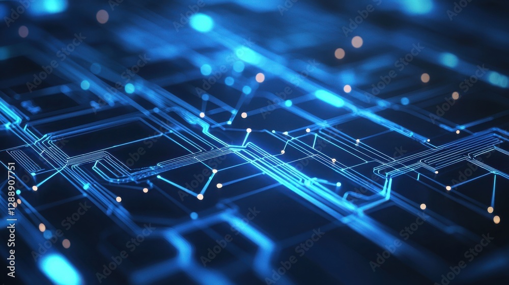 Wall mural abstract technology background with glowing lines and dots