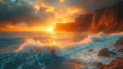 Majestic rock formations along ocean high resolution picture