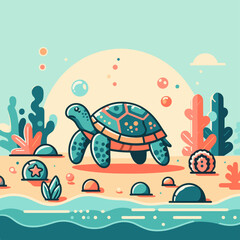 A minimalist illustration of a turtle, featuring a simple and clean design with a modern aesthetic. Perfect for creative projects, logos, or educational materials.