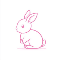 Cute White Bunny Rabbit Illustration Pink Outline Cartoon Animal