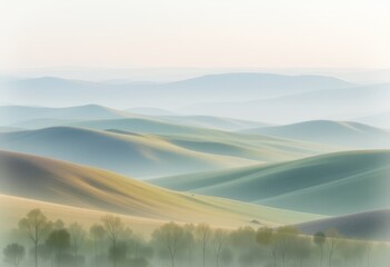 Obraz premium Misty Hills Under a Soft Dawn Sky with Light and Gentle Slopes