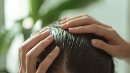Naklejka premium Hair restoration therapy in a cozy wellness clinic. Featuring rejuvenating hair treatments and expert care