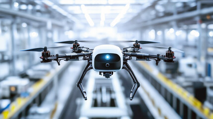 Drone with advanced technology in a modern industrial setting