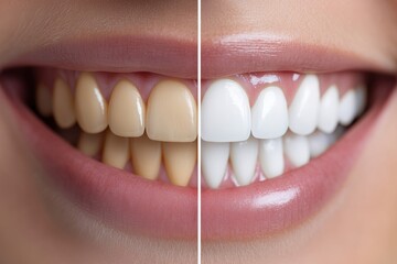 Before and after comparison of teeth whitening showcasing improved dental aesthetics