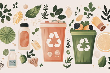 Seamless pattern with bottles of cleaning products. Vector illustration.