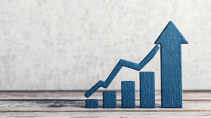 A wooden graph symbolizing growth and progress on a rustic table surface.