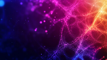 Abstract colorful design with luminous lines and dots on a dark background.