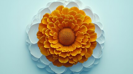 Vibrant Orange Flower Centered Against a Soft Blue Background with Layered Petal Design