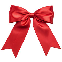 Red Satin Bow with Long Tails isolated on transparent or white background