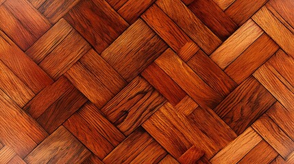 Seamless Parquet Texture, Classic Herringbone Pattern in Rich Oak Wood, with a Warm Honey-Brown Tone, Smooth and Polished Finish