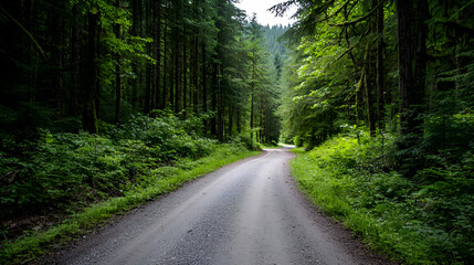 Naklejka premium Gravel Road Through Lush Green Forest