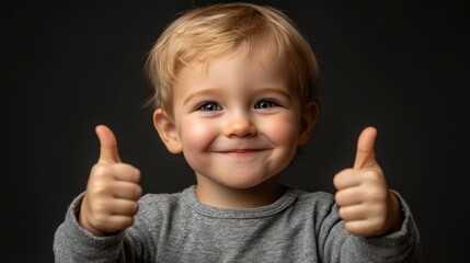 happy baby showing thumbs up and smiling at the camera on transparent background