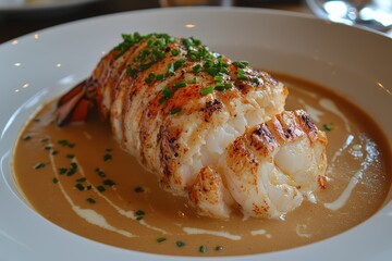 Indulgent lobster bisque infused with cognac fine dining restaurant culinary dish elegant setting close-up gourmet experience