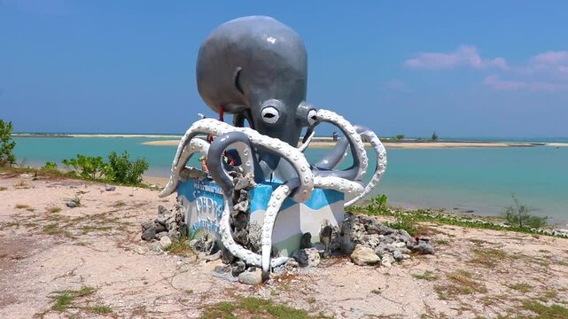 Pakarang Capel beach squid octopus figure statue Khao Lak Thailand.