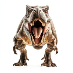 Fototapeta premium Ferocious Dinosaur Roaring Vividly Against a Clean White Background for Stunning Visual Impact
