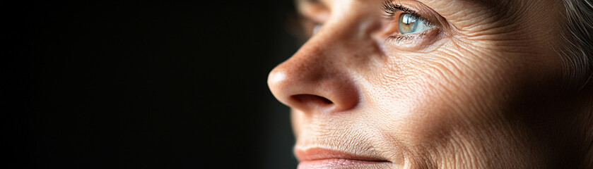Obraz premium Close-up portrait of an elderly woman reflecting wisdom and experience in her gaze.