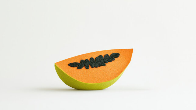 Felt fruit slice in vibrant orange and green colors, showcasing unique design. This artistic piece adds playful touch to any decor