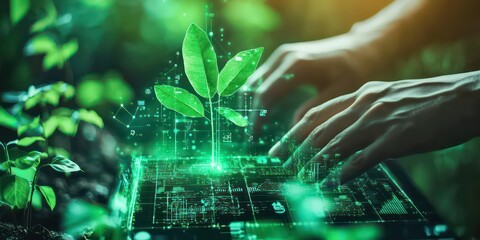 Green business strategy with paperless workflows and digital solutions.