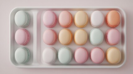 Obraz premium Pastel Macarons Arranged Neatly In A White Tray