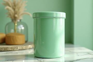Mint Green Storage Container on Marble Surface
