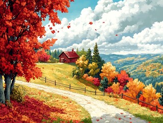 Obraz premium Autumnal hillside farm scene