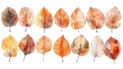 Obraz premium Muted Sycamore Leaves in Watercolor on Clean White Background