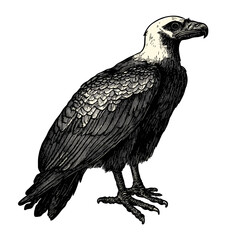 Vintage art condor illustration, black sketch effect, antique style wildlife vector, aquatic animal design, rodent print, trendy old engraving, white background.