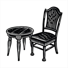 chair and table silhouette vector style