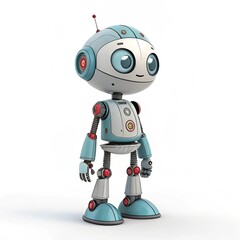 A robot stands confidently against a clean white background, showcasing its sleek design and modern features.