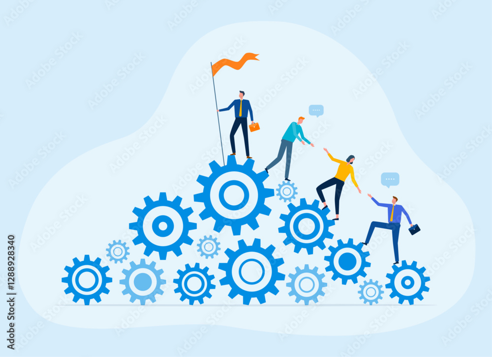 Poster flat vector illustration design business process concept and business developer team working. people