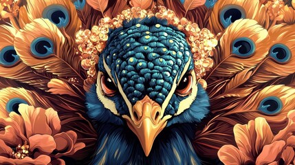 Majestic Peacock Portrait A Symphony of Feathers and Flowers