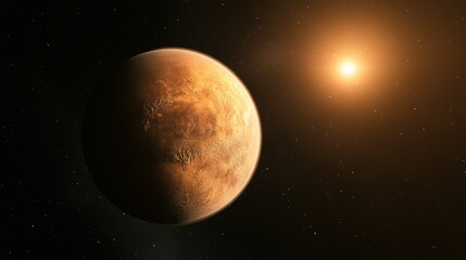 Fototapeta premium Earth-like exoplanet with glowing atmosphere, symbolizing the search for habitable worlds beyond our solar system. 