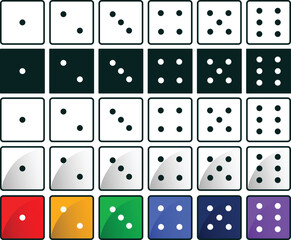 주사위 요소 벡터 이미지 (흰색, 검은색, 투명, 그림자, 무지개색)