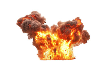 Explosion fire destruction on transparent or white background,png